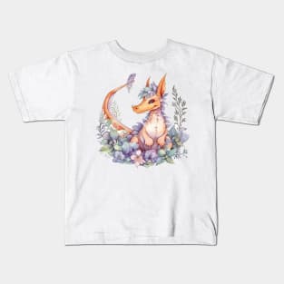 Cute Spring Flower Dragon Watercolor Kids T-Shirt